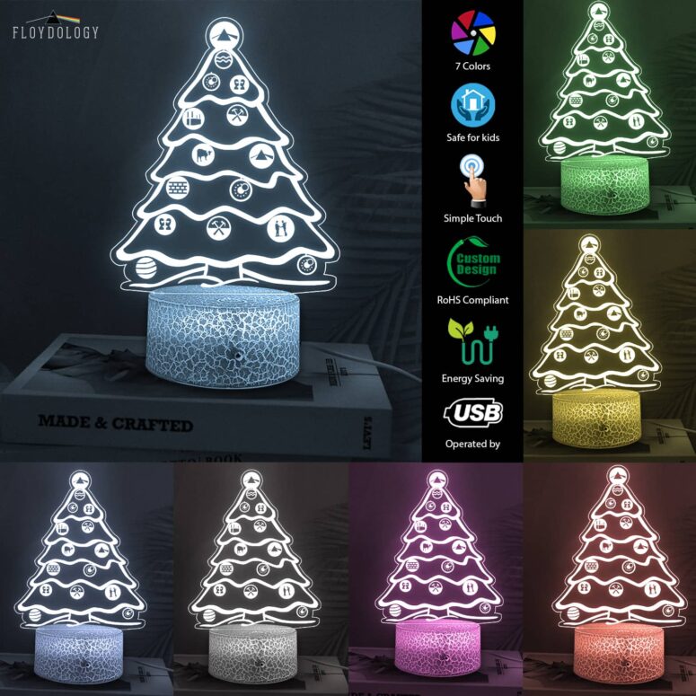 Pink Floyd Album Icon Christmas Tree Night Lamp