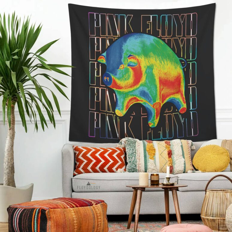 Pink Floyd Hologram Psychadelic Floating Pigs Animals Tapestry