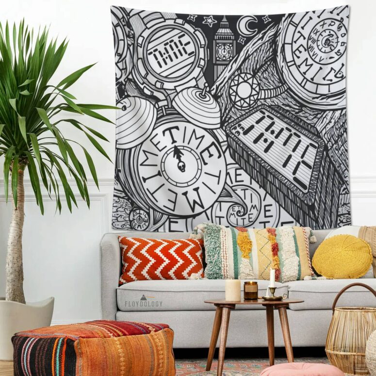 Time Hand drawing art Pink Floyd Tapestry Time Hand drawing art Pink Floyd Tapestry