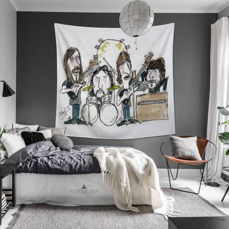 Pink Floyd 1973 Cartoon Art Tapestry