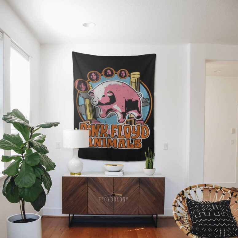 Pink Floyd Animals Pig Can Fly Album Cover Drawing Art Tapestry