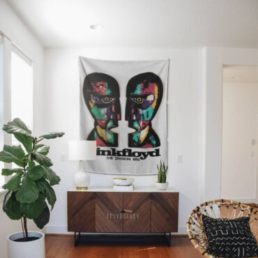 Vintage Pink Floyd Division Bell Colored Drawing Art Tapestry