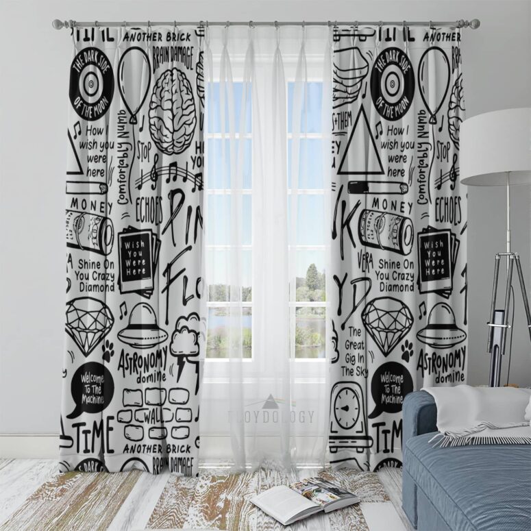 Album Doodle Collage - Pink Floyd Window Curtains