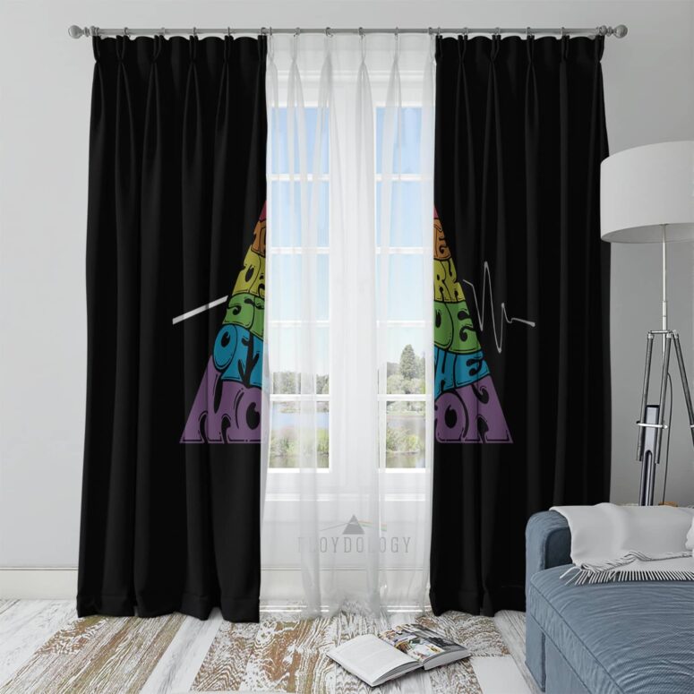 Dark Side Pyramid Typography - Pink Floyd Window Curtains