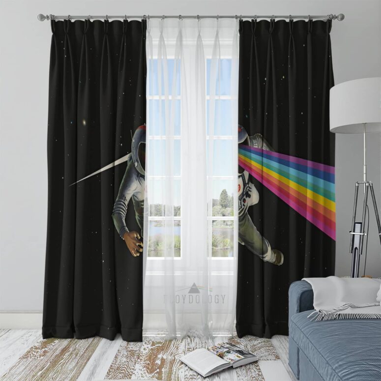 Rainbow Astronaut-Surreal Dark Side Of The Moon - Pink Floyd Window Curtains Rainbow Astronaut-Surreal Dark Side Of The Moon - Pink Floyd Window Curtains