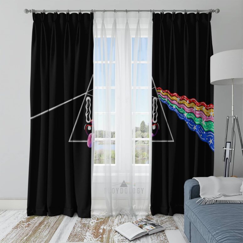 The Dark Side Of The Moon Retro PopArt Illustration - Pink Floyd Window Curtains