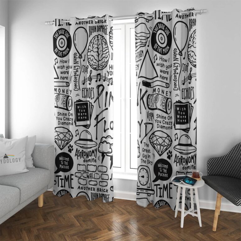 Album Doodle Collage - Pink Floyd Window Curtains