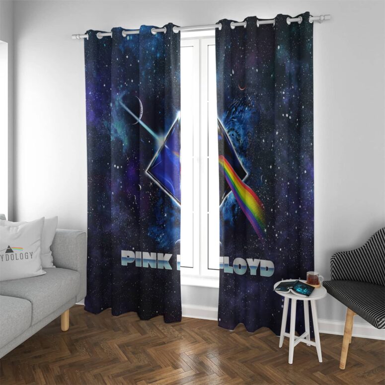 Dark Side Of The Moon Cosmic Prism Rainbow Galaxy - Pink Floyd Window Curtains