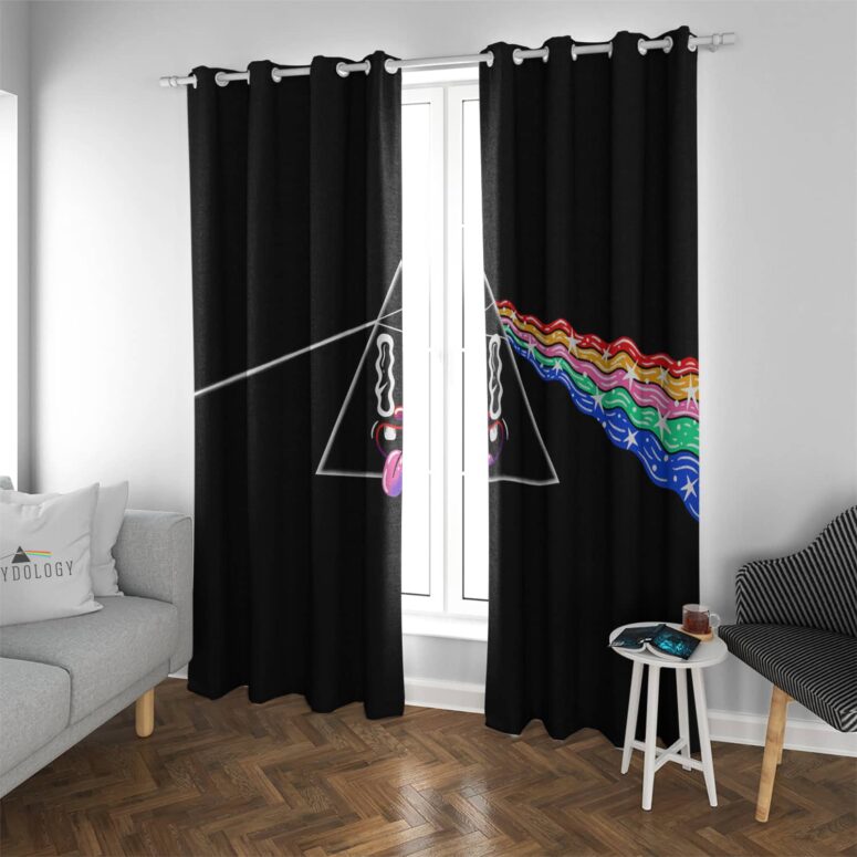 The Dark Side Of The Moon Retro PopArt Illustration - Pink Floyd Window Curtains