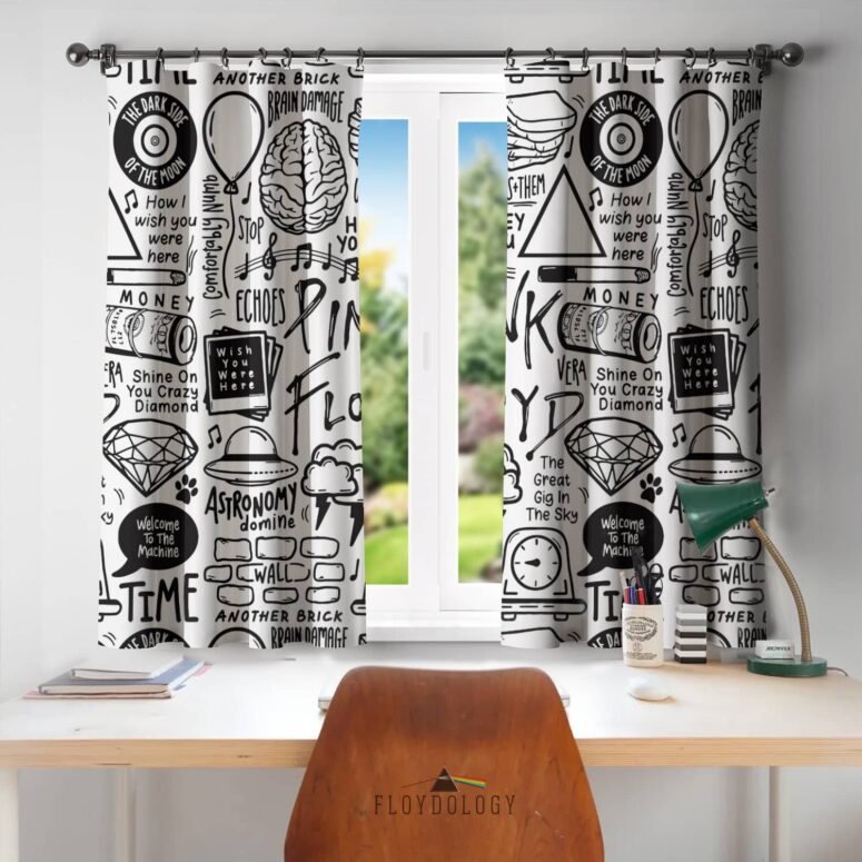 Album Doodle Collage - Pink Floyd Window Curtains