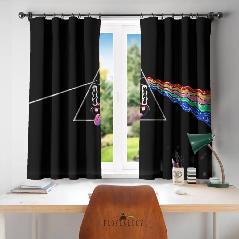 The Dark Side Of The Moon Retro PopArt Illustration - Pink Floyd Window Curtains