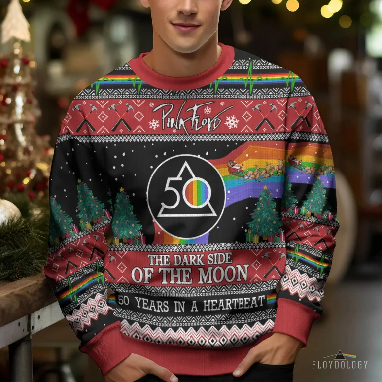Dark Side Of The Moon 50 Years in A Heart Beat - Pink Floyd Ugly Christmas Sweater
