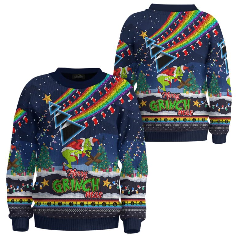 Merry Grinchmas Steals Dark Side Of Christmas Tree - Pink Floyd Ugly Christmas Sweater