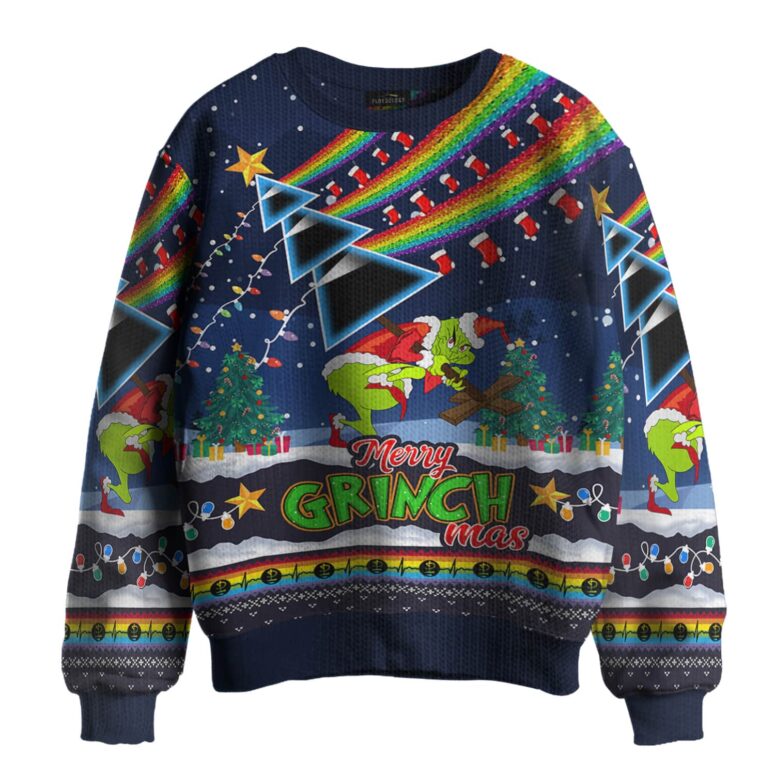 Merry Grinchmas Steals Dark Side Of Christmas Tree - Pink Floyd Ugly Christmas Sweater