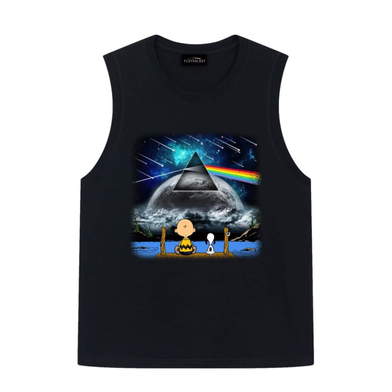 Snoopy And Charlie Brown Looking Dark Side Of The Moon Pink Floyd Shirt