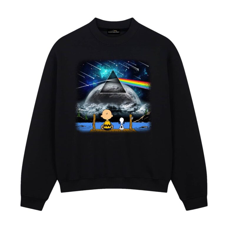 Snoopy And Charlie Brown Looking Dark Side Of The Moon Pink Floyd Shirt