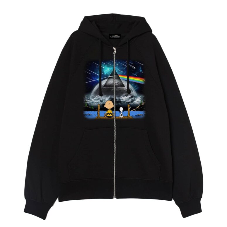 Snoopy And Charlie Brown Looking Dark Side Of The Moon Pink Floyd Shirt