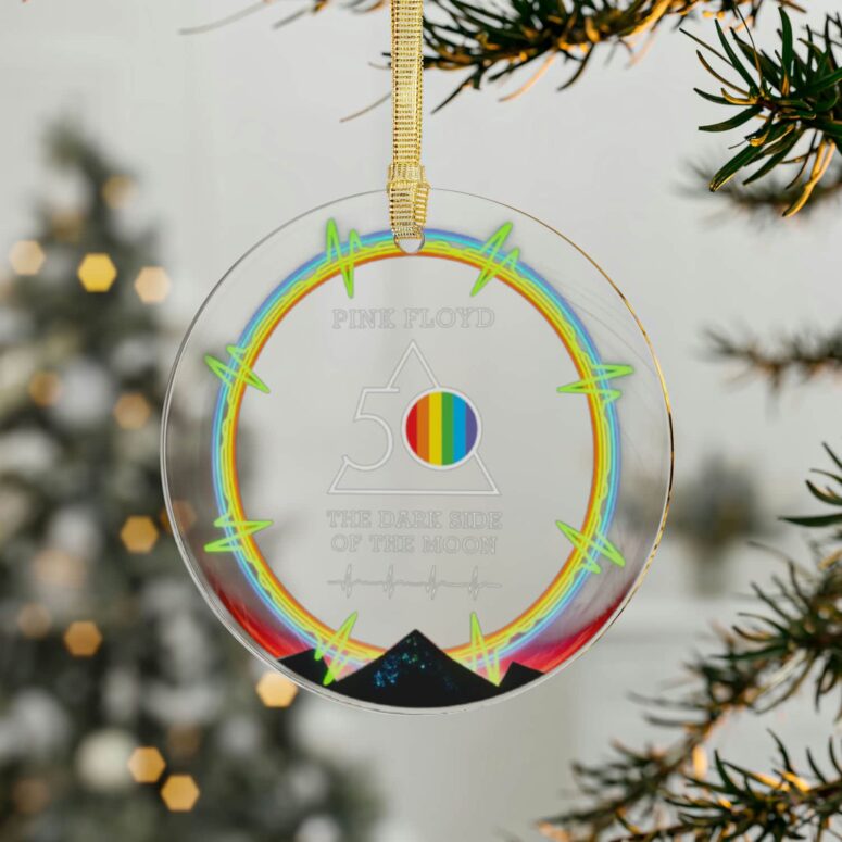 The Dark Side Of The Moon 50 Years Anniversary Circle Glass Acrylic Pink Floyd Ornament