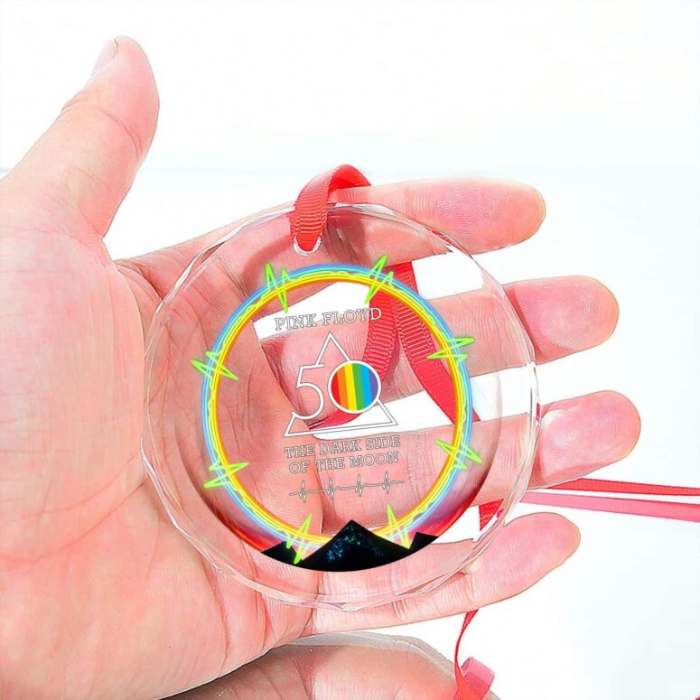 The Dark Side Of The Moon 50 Years Anniversary Circle Glass Acrylic Pink Floyd Ornament