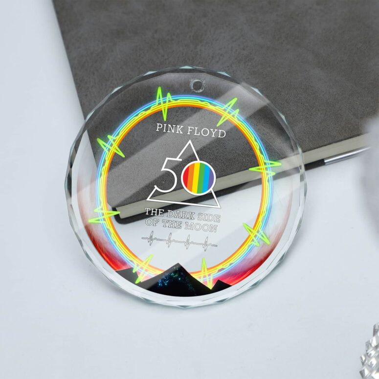 The Dark Side Of The Moon 50 Years Anniversary Circle Glass Acrylic Pink Floyd Ornament