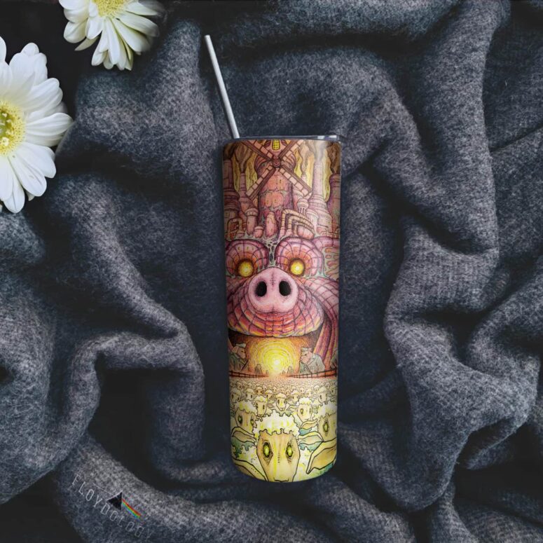 Animals Farm Tribute Painting Skinny Stainless Steel Pink Floyd Tumbler