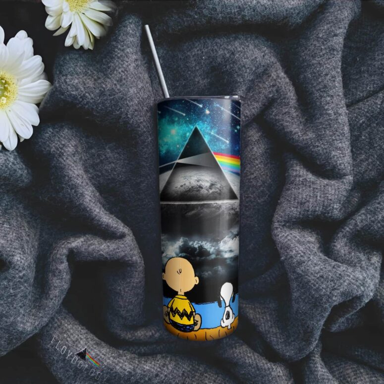 Snoopy And Charlie Brown Looking Dark Side Of The Moon Skinny Stainless Steel Pink Floyd Tumbler
