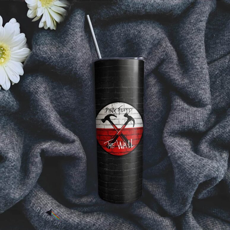 The Wall Emblem on Brick Background Skinny Stainless Steel Pink Floyd Tumbler