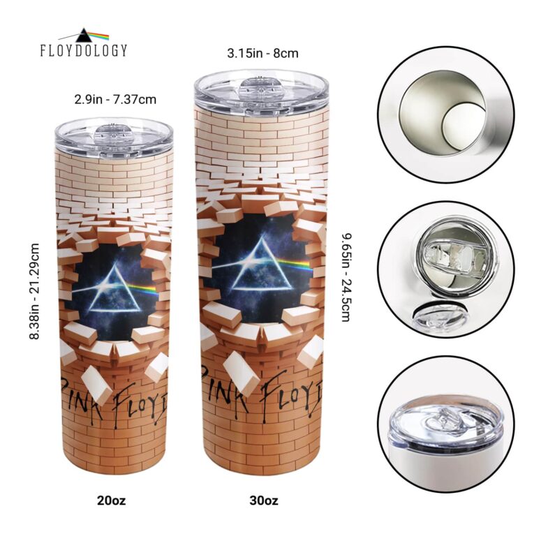 3D DSOTM Break The Wall Skinny Stainless Steel Pink Floyd Tumbler