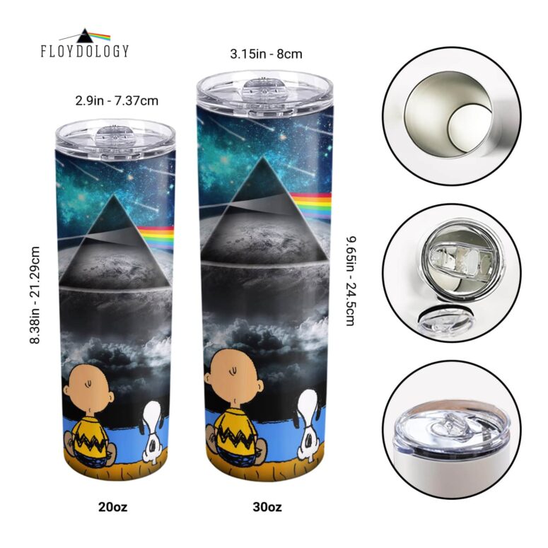 Snoopy And Charlie Brown Looking Dark Side Of The Moon Skinny Stainless Steel Pink Floyd Tumbler