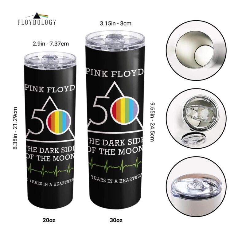 The Dark Side Of The Moon 50 Years In A Heartbeat Skinny Stainless Steel Pink Floyd Tumbler