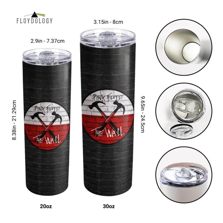 The Wall Emblem on Brick Background Skinny Stainless Steel Pink Floyd Tumbler
