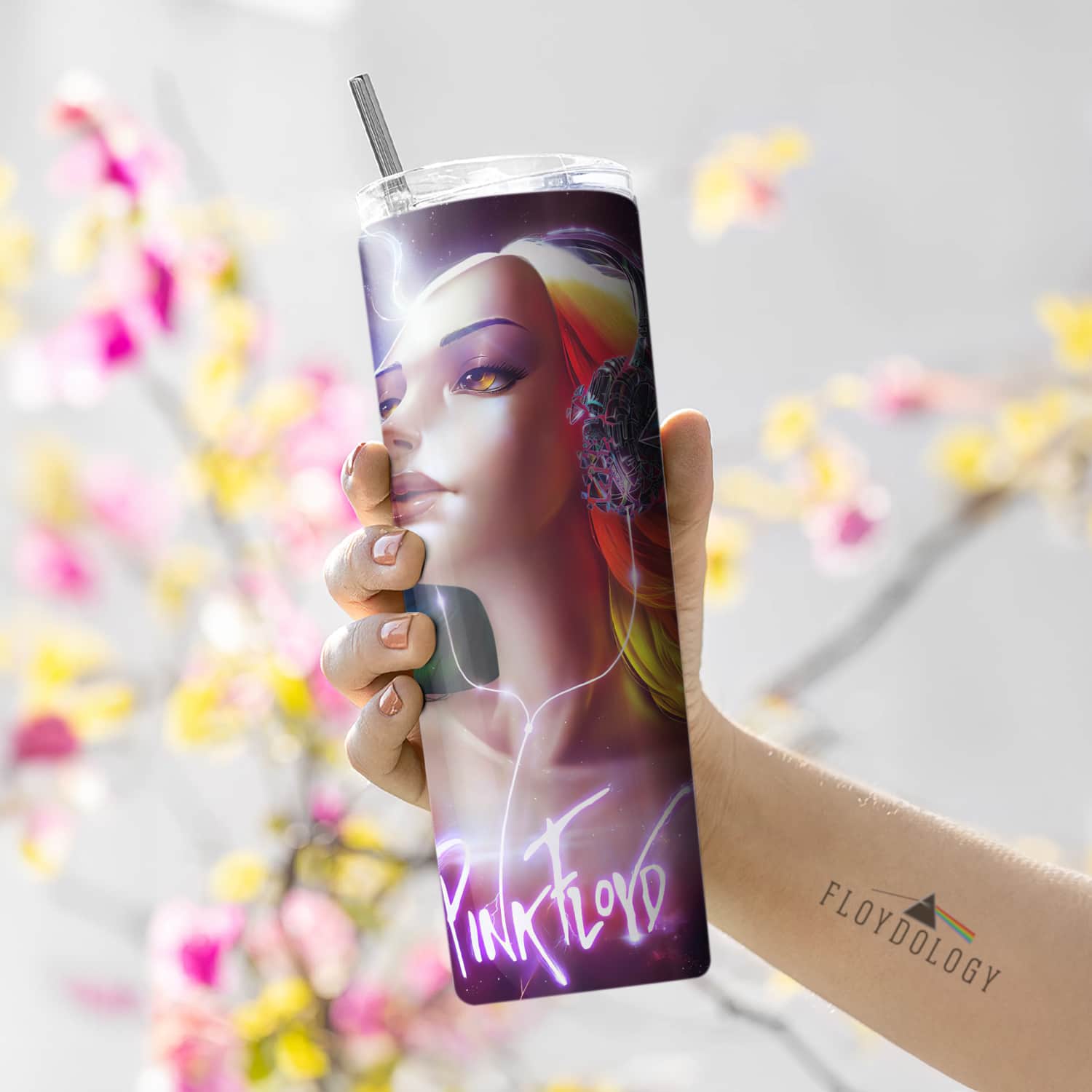 Gorgeous Girl Listen to Pink Floyd Art Skinny Stainless Steel Tumbler