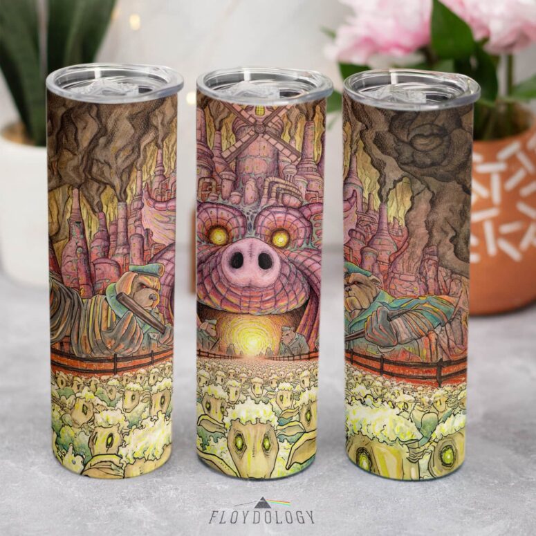 Animals Farm Tribute Painting Skinny Stainless Steel Pink Floyd Tumbler