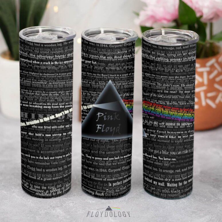 Lyric Collage Prism Vintage Skinny Stainless Steel Pink Floyd Tumbler Lyric Collage Prism Vintage Skinny Stainless Steel Pink Floyd Tumbler