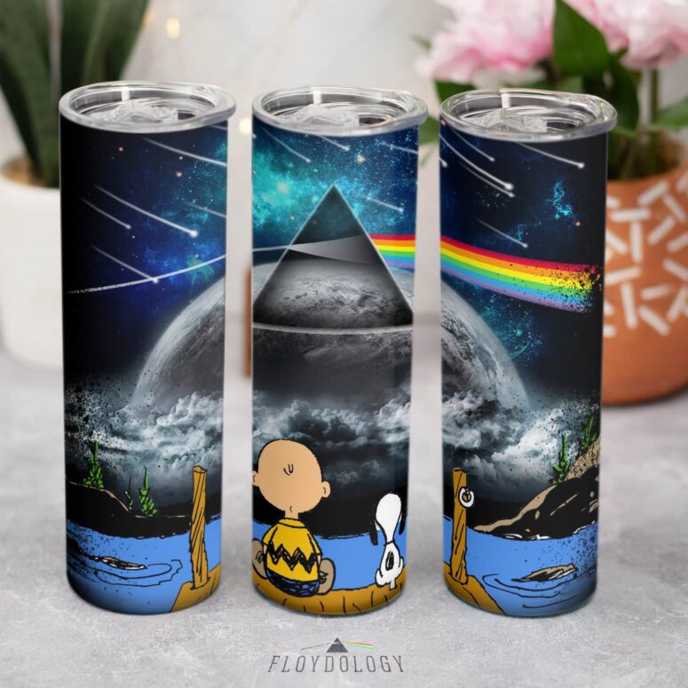 Snoopy And Charlie Brown Looking Dark Side Of The Moon Skinny Stainless Steel Pink Floyd Tumbler