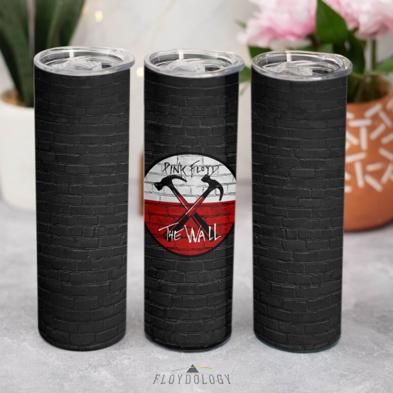 The Wall Emblem on Brick Background Skinny Stainless Steel Pink Floyd Tumbler