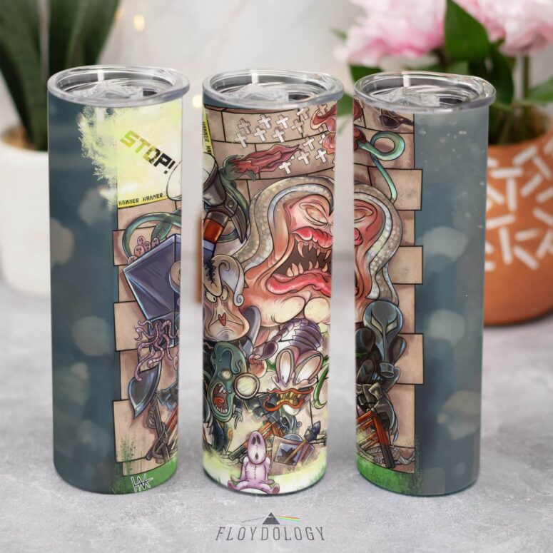 The Wall Hammer Teacher Illustration Art Skinny Stainless Steel Pink Floyd Tumbler
