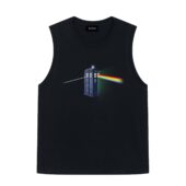 Doctor Who Pink Floyd Tardis Dark Side Of The Booth Front Tank Black - OtherBrick