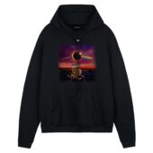 Calvin And Hobbes Gazing At The Moon Eclipse Front Hoodie Black - OtherBrick