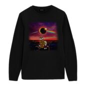 Calvin And Hobbes Gazing At The Moon Eclipse Front Longsleeve Black - OtherBrick