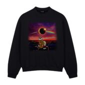 Calvin And Hobbes Gazing At The Moon Eclipse Front Sweatshirt Black - OtherBrick