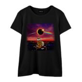 Calvin And Hobbes Gazing At The Moon Eclipse Front Wtee Black - OtherBrick