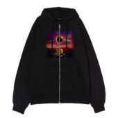 Calvin And Hobbes Gazing At The Moon Eclipse Front Ziphoodie Black - OtherBrick