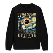 Pink Floyd Prims Van Gogh Starry Night Total Solar Eclipse April 8 2024 Front Longsleeve Black - OtherBrick