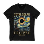 Pink Floyd Prims Van Gogh Starry Night Total Solar Eclipse April 8 2024 Front Vneck Black - OtherBrick