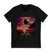 Snoopy Solar Eclipse Hello Darkness My Old Friend April 8 2024 Front Vneck Black - OtherBrick