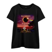 Snoopy Solar Eclipse Hello Darkness My Old Friend April 8 2024 Front Wtee Black - OtherBrick