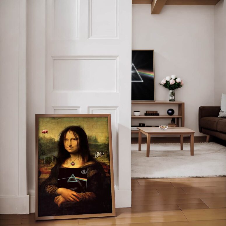Pink Floyd TDSOTM Vinyl Disk Animals Atom Heart Mother Monalisa Parody Poster Pink Floyd TDSOTM Vinyl Disk Animals Atom Heart Mother Monalisa Parody Poster