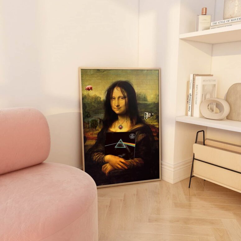Pink Floyd TDSOTM Vinyl Disk Animals Atom Heart Mother Monalisa Parody Poster Pink Floyd TDSOTM Vinyl Disk Animals Atom Heart Mother Monalisa Parody Poster
