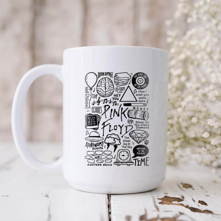 Album Doodle Collage TDSOTM Brain Damage Echoes Money Pink Floyd Mug Album Doodle Collage TDSOTM Brain Damage Echoes Money Pink Floyd Mug